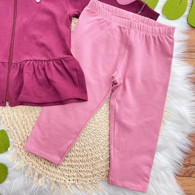 Conj. Jaqueta com Corações nas Mangas e Calça Legging - Uva e Rose